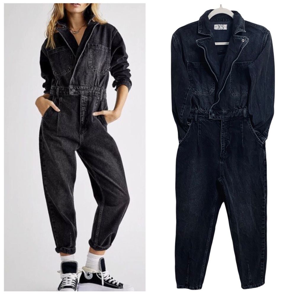 Free People Maris Black Denim Coverall Overalls Size‎ XS